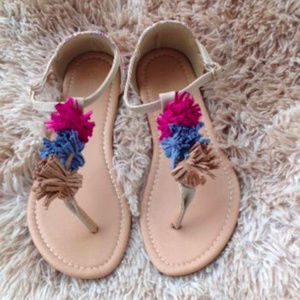 Wild Diva  Pom Pom Tribal Flat Sandals